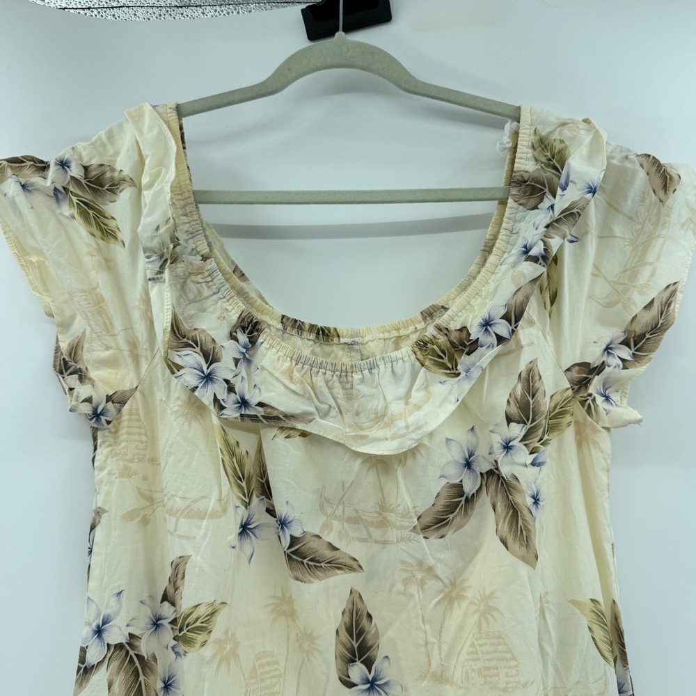 Hilo Hattie Hawaiian Original Floral Muumuu Dress Cream Blue Tropical Small - Picture 4 of 5